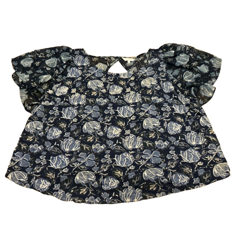 Lucky Brand Women's Floral Top Size 2X Peasant Flutter Sheer Sleeve Cottagecore